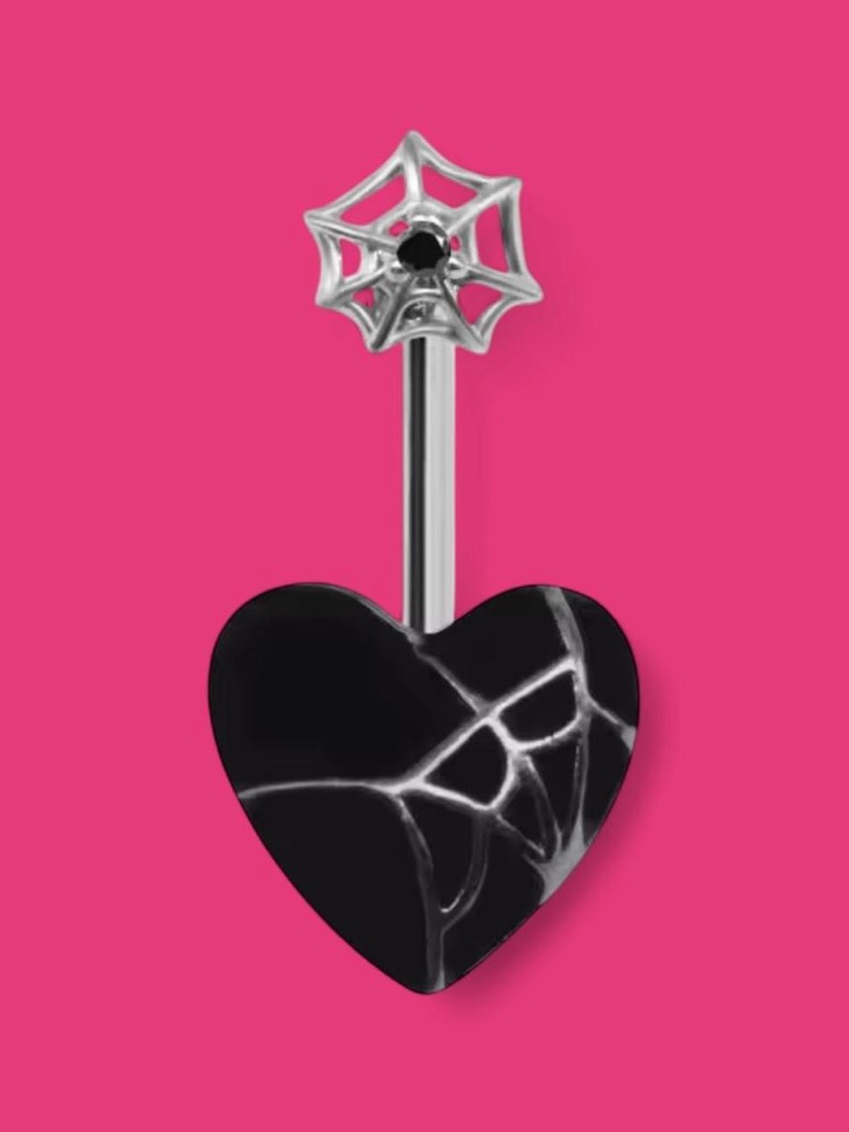 Belly Ring Barbell Black Heart Spiderwebs New Body Jewelry
